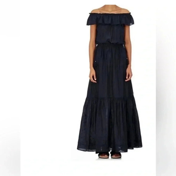 Ulla Johnson Barney’s Navy Blue Off the Shoulder Smocked Eyelet Maxi Dress Sz 0 - Picture 1 of 11